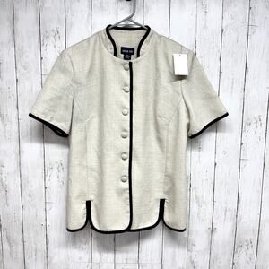 Vtg Leslie Fay Jacket Women Size 16P Cream Collared Short Sleeve Button Blouse